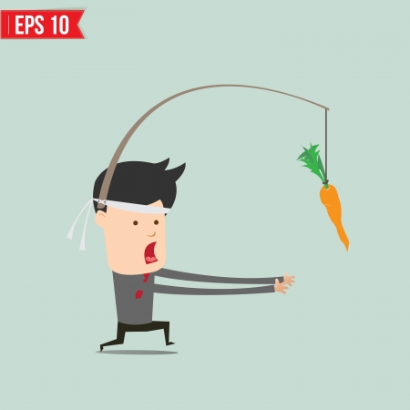 Cartoon Business man trying to reach a carrot  - Vector illustration - EPS10 のイラスト素材