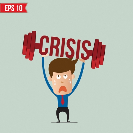 Business man lifting barbell for crisis concept - Vector illustrationのイラスト素材
