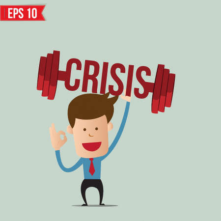 Business man lifting barbell for crisis concept - Vector illustrationのイラスト素材