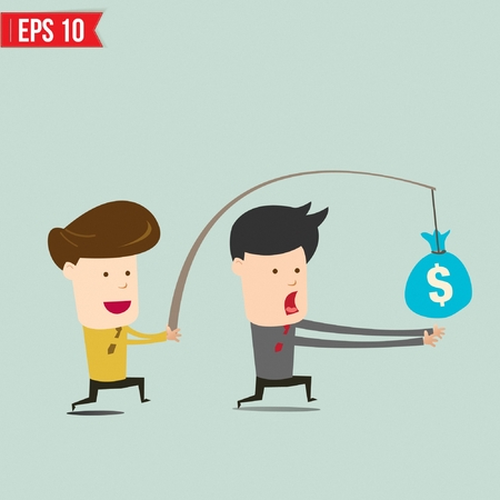 Cartoon Business man trying to reach money  - Vector illustrationのイラスト素材