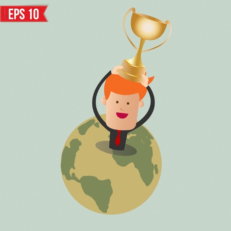 Cartoon business man hold winner cup - Vector illustrationのイラスト素材