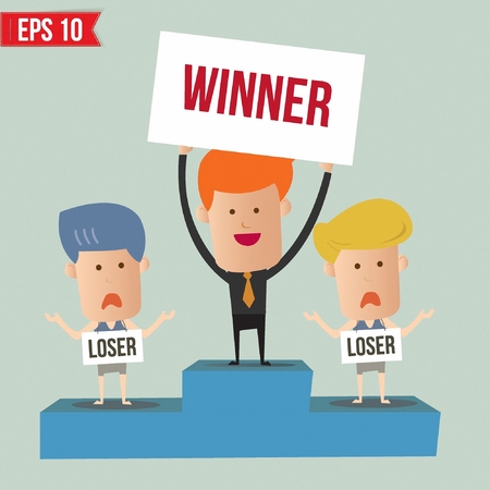 Cartoon business man on podium - Vector illustrationのイラスト素材