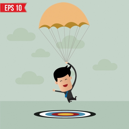 Business man with parachute on the target  - Vector illustrationのイラスト素材