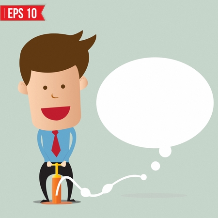 Cartoon Business man pumping speech bubble balloon - Vector illustrationのイラスト素材