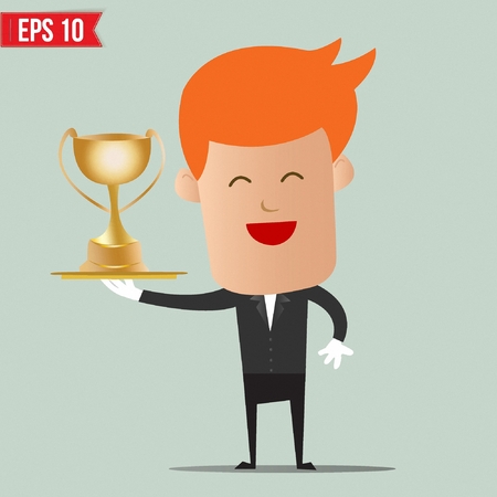 Waiter serving winner champion cup - Vector illustrationのイラスト素材