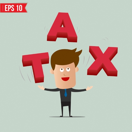 Cartoon Businessman throw TAX 3d text - Vector illustrationのイラスト素材