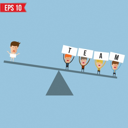 Businessmen with teamwork spirit as opposed to a businessman  - Vector illustrationのイラスト素材