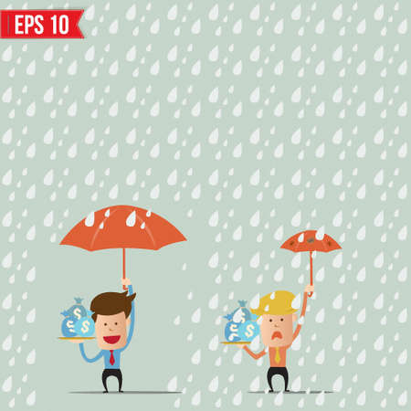 cartoon businessmen holding umbrella for safety concept - Vector illustrationのイラスト素材
