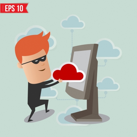 Hacker hacking cloud network for computer security concept - Vector illustrationのイラスト素材