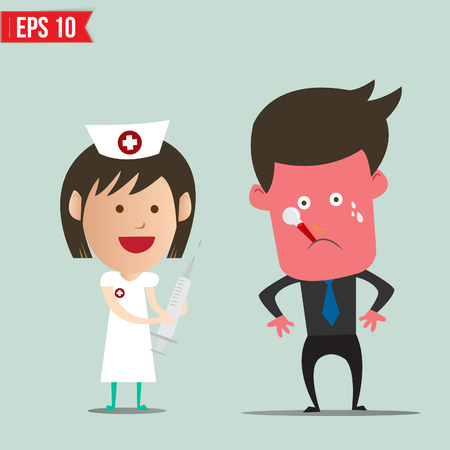 Cartoon nurse using syringe - Vector illustrationのイラスト素材