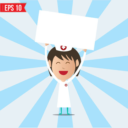 Cartoon nurse showing white board - Vector illustrationのイラスト素材