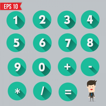 Numbers and Mathematical Symbols flat and long shadow icon - Vector illustrationのイラスト素材