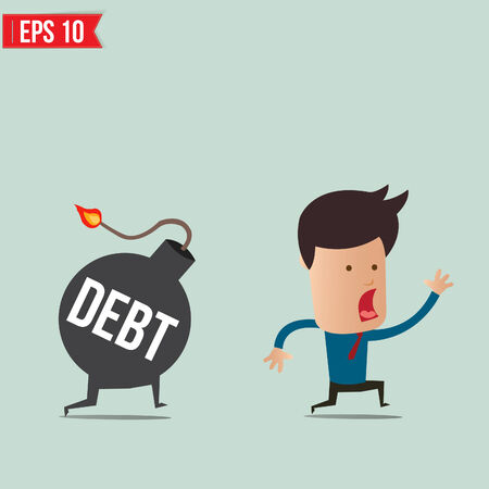 Businessman run away from debt bomb のイラスト素材