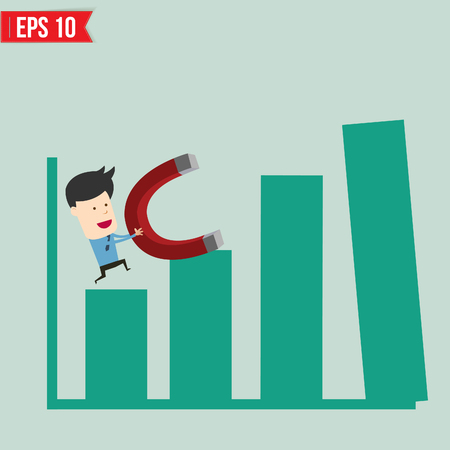 Business man use magnet pull graph - Vector illustration  のイラスト素材
