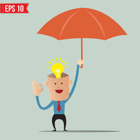 Business cartoon holding umbrella for ind care and protection - Vector illustration のイラスト素材