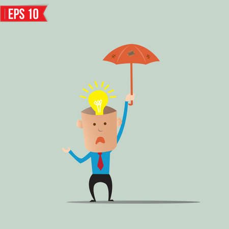 Business cartoon holding umbrella for ind care and protection - Vector illustration のイラスト素材