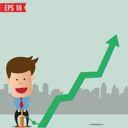 Cartoon Business man pump graph - Vector illustration のイラスト素材