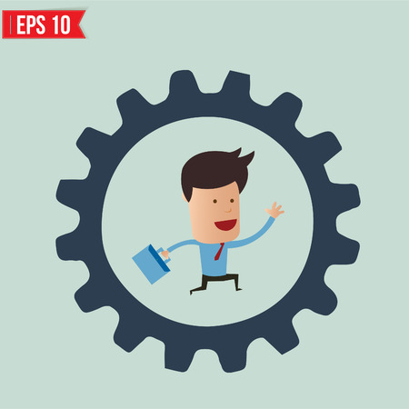Businessman with briefcase running in gear wheel - Vector illustration のイラスト素材