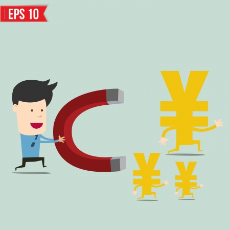 Business man use magnet trying to catch money  - Vector illustrationのイラスト素材