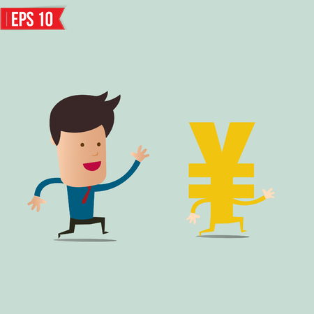 Business man trying to catch money  - Vector illustration のイラスト素材