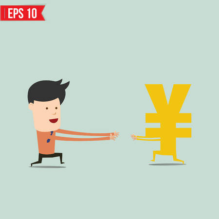 Business man trying to catch money  - Vector illustration のイラスト素材