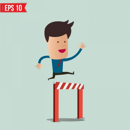 Business Man jumping over an obstacle on the way to success - Vector illustrationのイラスト素材