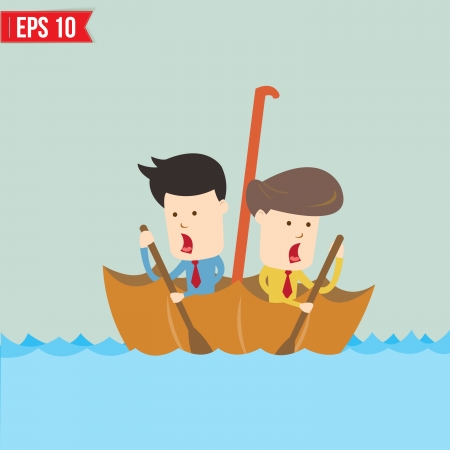 Cartoon business man  rowing a boat in his Umbrella のイラスト素材