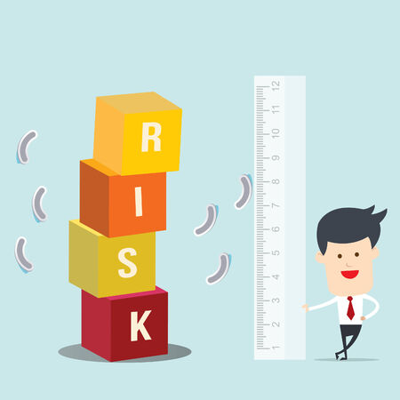 Business man use ruler measure risk block のイラスト素材