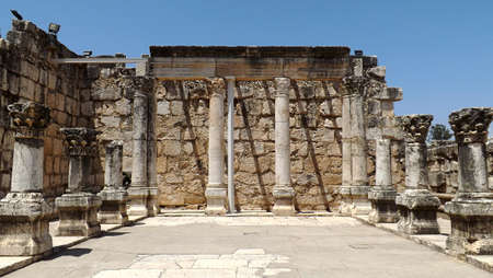 The ruins of the ancient synagogue in Capernaum, Israelの写真素材
