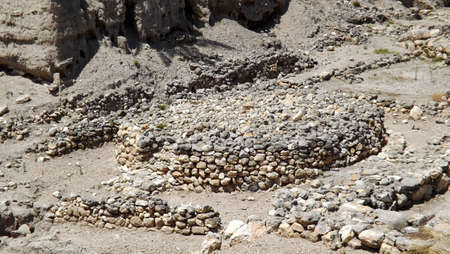 Ancient stone altar in Tel Megiddo Israelの写真素材