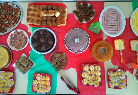 Christmas brunch table closeupの写真素材