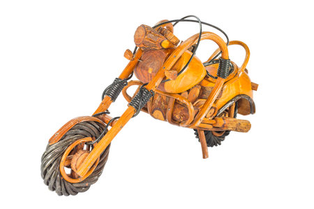 Handmade motorcycle, made from wood and rattanの写真素材