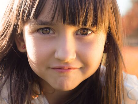 Portrait of emotional little girlの写真素材