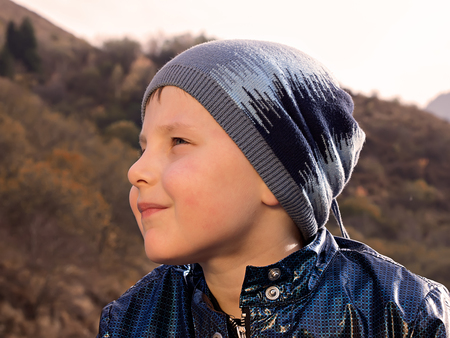 Portrait of caucasian boy in autumnの写真素材