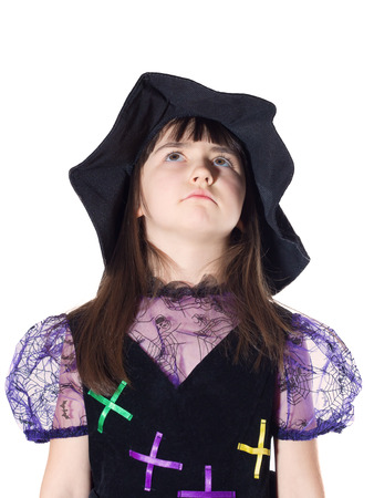 Portrait of caucasian girl in magician costume isolatedの写真素材