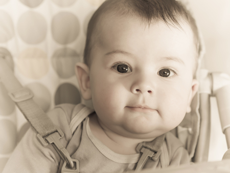 Portrait of small baby boy sitting at the chearの写真素材