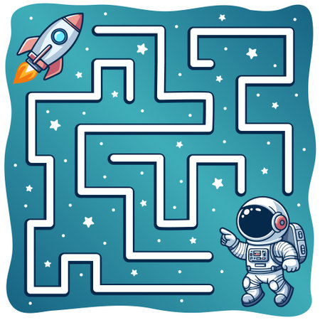childrens maze vector drawing help the astronaut find his way through the maze to his rocketのイラスト素材