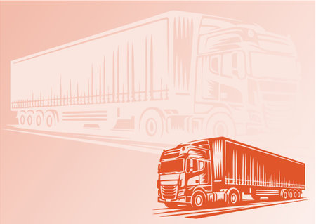 Background featuring a minimalistic vector stencil of a truck and its sizable trailerのイラスト素材