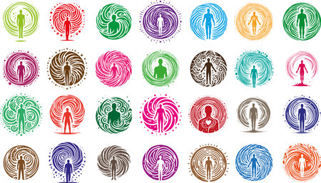 silhouette of a man in a whirlwind collection of simple stencil isolated drawings on whiteのイラスト素材