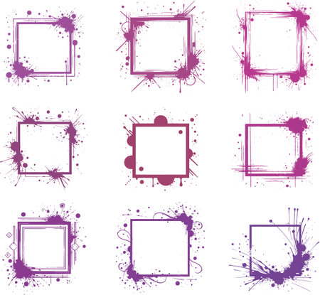 collection of simple stencil decorative square frames with splashes blots and stainsのイラスト素材