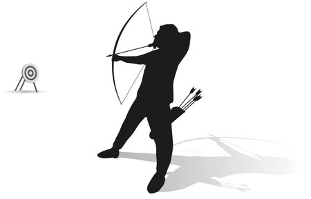 Archery Silhouette Illustration Isolated on a White Backgroundのイラスト素材