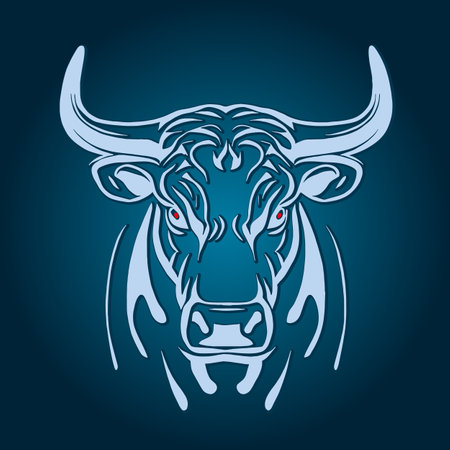 Vector image of a bull head on a dark blue background. Vector illustrationの写真素材