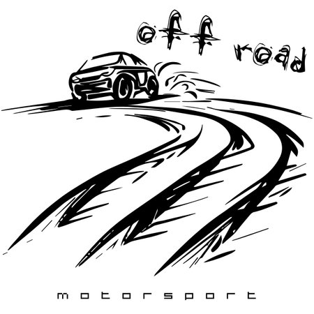car on the road. Vector illustration ready for vinyl cutting. Black and white colors.のイラスト素材