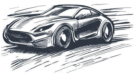 Sketch of a sports car on the road. Vector illustrationのイラスト素材