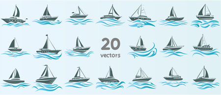 Set of sailing boats. Vector illustration. Yachts and boats.のイラスト素材