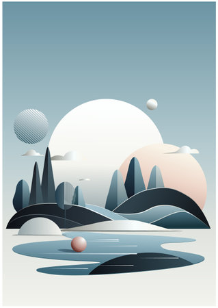 landscape with mountains and sun, vector illustration, eps10のイラスト素材