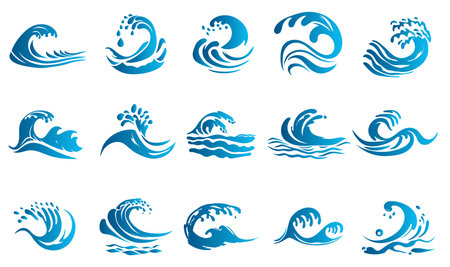 Set of sea wave icons. Vector illustration of a collection of sea waves.のイラスト素材