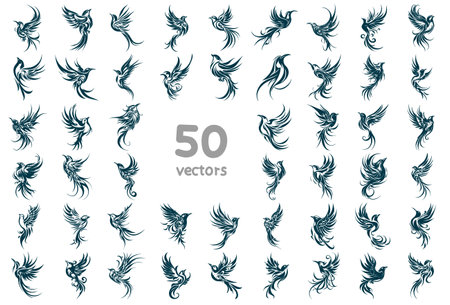 Vector set of tattoo templates. Silhouettes of flying birds.のイラスト素材