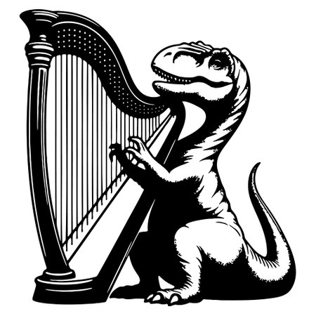 Vector image of a lizard and a harp on a white backgroundのイラスト素材
