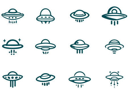 UFO icons set. Outline illustration of 9 UFO icons for webのイラスト素材